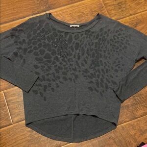 Misope Charcoal Leopard Print Long Sleeve Tee